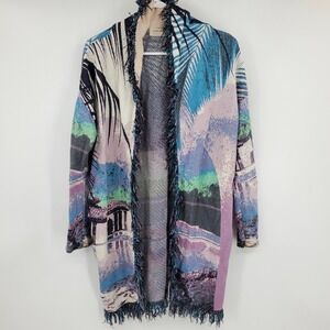 Aldomartins Anthropologie Fringe Landscape Knit Cardigan Boho Artsy Coastal